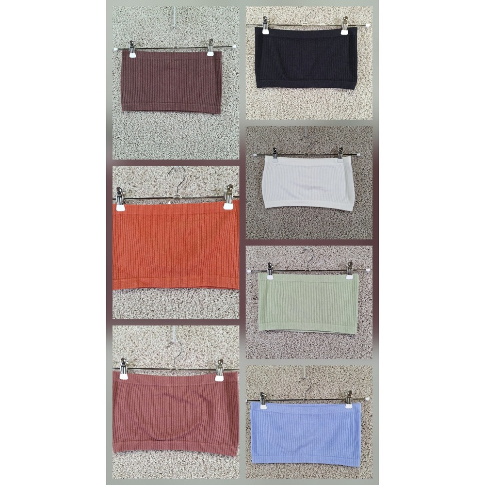 Unbranded Tube Top Women L Multicolor Ribbed Seamless Strapless Basic Casual